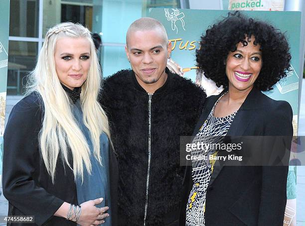 Singer Ashlee Simpson and husband actor Evan Ross and actress Tracee Ellis Ross arrive at the Los Angeles Special Screening of 'Just Before I Go' at...