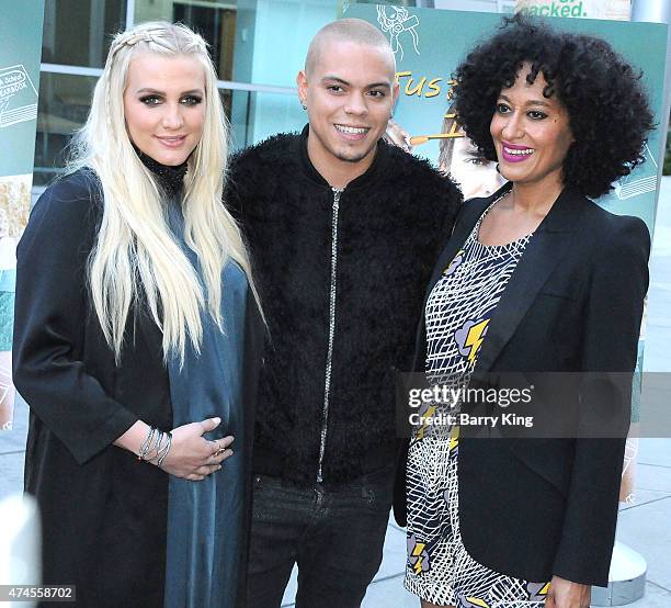 Singer Ashlee Simpson and husband actor Evan Ross and actress Tracee Ellis Ross arrive at the Los Angeles Special Screening of 'Just Before I Go' at...