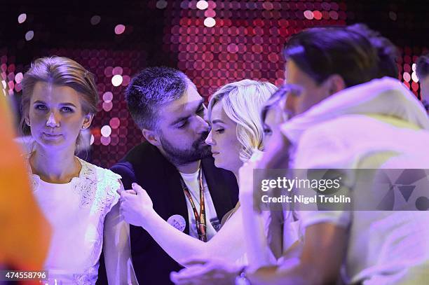 Polina Gagarina of Russia reacts in the green room during the final of the Eurovision Song Contest 2015 on May 23, 2015 in Vienna, Austria. The final...