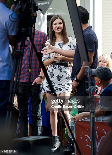 Victoria Justice is seen promoting 'Fun Size' on Extra with Mario Lopez on October 26, 2012 in Los Angeles, California.