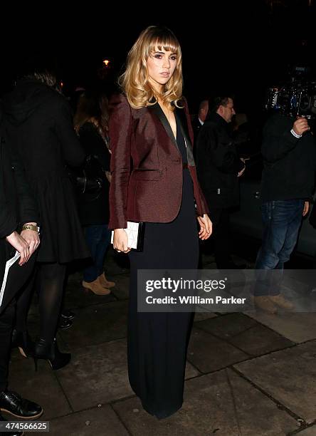 Suki Waterhouse is seen arriving at ELLE Style Awards 2014 during London Fashion Week on February 18, 2014 in London, England.