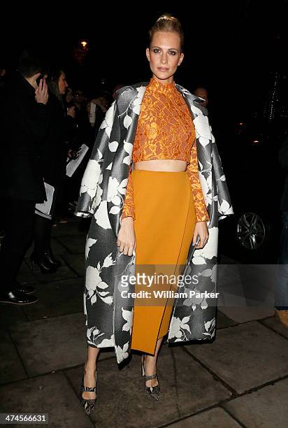 Poppy Delevingne is seen arriving at ELLE Style Awards 2014 during London Fashion Week on February 18, 2014 in London, England.