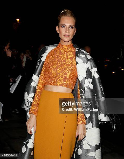 Poppy Delevingne is seen arriving at ELLE Style Awards 2014 during London Fashion Week on February 18, 2014 in London, England.