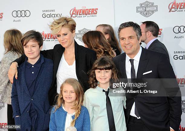 Actor Mark Ruffalo, Sunrise Coigney, Keen Ruffalo, Bella Ruffalo and Odette Ruffalo arrives for the Premiere Of Marvel's "Avengers Age Of Ultron"...