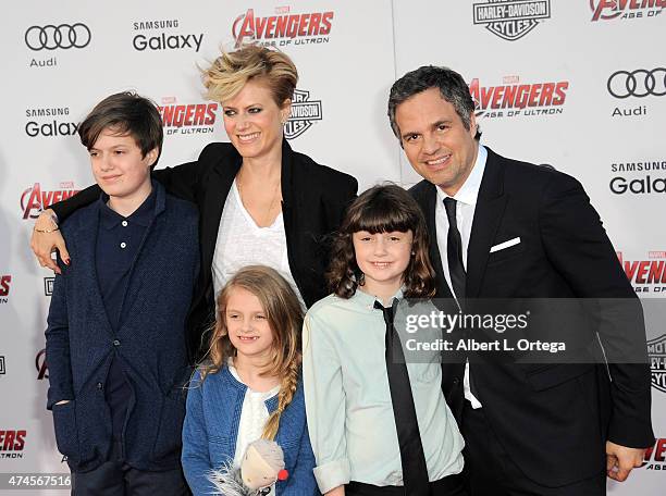 Actor Mark Ruffalo, Sunrise Coigney, Keen Ruffalo, Bella Ruffalo and Odette Ruffalo arrives for the Premiere Of Marvel's "Avengers Age Of Ultron"...