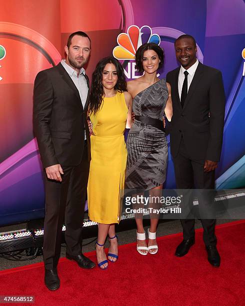 Actors Sullivan Stapleton, Audrey Esparza, Jaimie Alexander, and Rob Brown attend the 2015 NBC Upfront Presentation Red Carpet Event at Radio City...