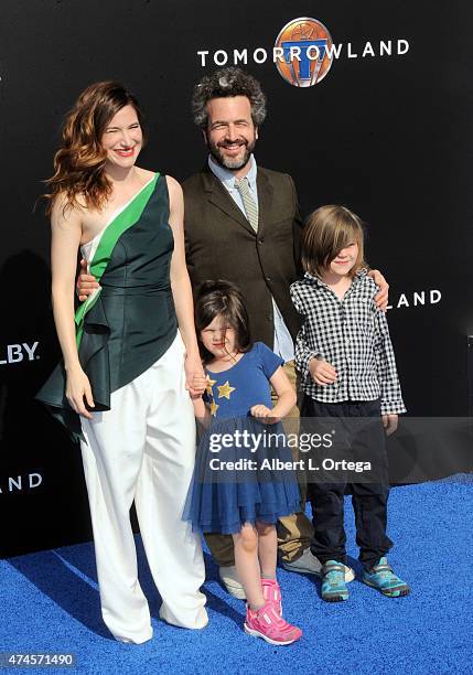 Actress Kathryn Hahn, Ethan Sandler, Leonard Sandler and Mae Sandler arrives for the Premiere Of Disney's "Tomorrowland" held at AMC Downtown Disney...