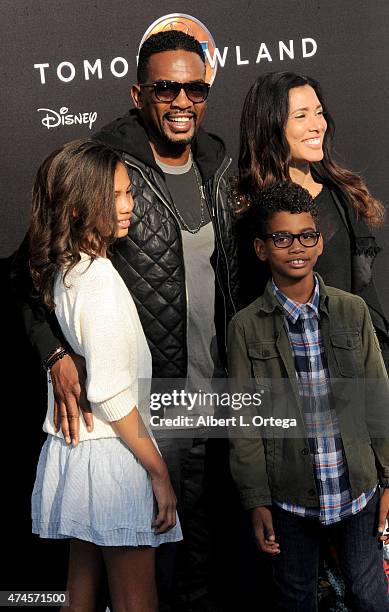 Actor Bill Bellamy, wife Kristen, daughter Bailey and son Baron arrive for the Premiere Of Disney's "Tomorrowland" held at AMC Downtown Disney 12...