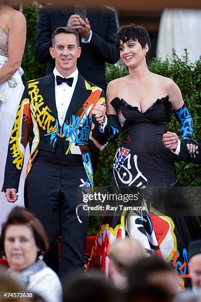 Fashion designer Jeremy Scott and singer Katy Perry leaves the Metropolitan Museum of Art on May 4, 2015 in New York City.