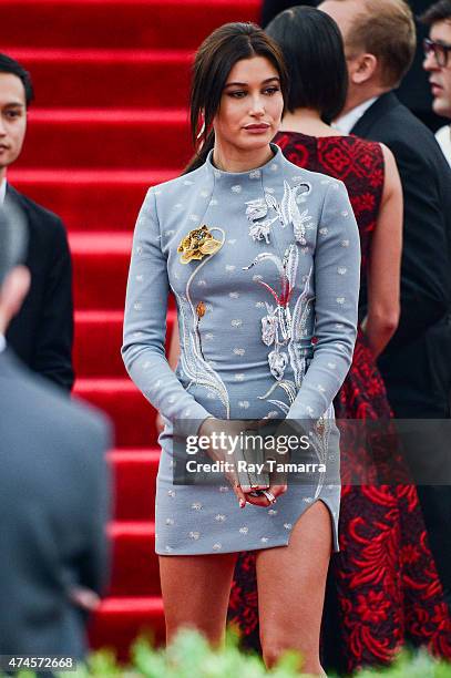 Model Halley Baldwin enters the Metropolitan Museum of Art on May 4, 2015 in New York City.