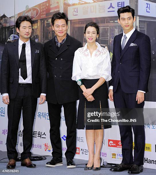 Ryu Seung-Soo, Lee Seo-Jin, Kim Ji-Ho and Taec-Yeon of 2PM attend the KBS 2TV drama 'Very Good Times' press conference at Imperial Palace on February...