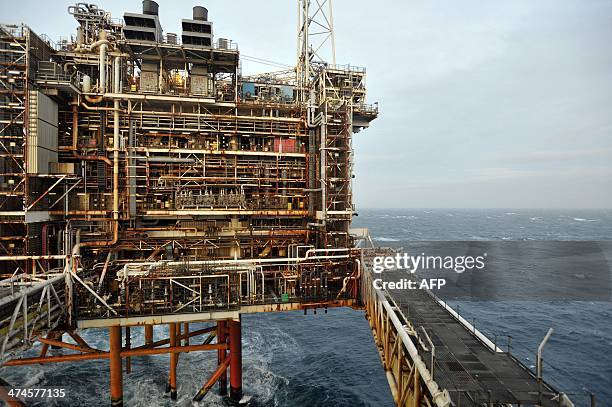 Picture shows section of the BP ETAP oil platform in the North Sea, around 100 miles east of Aberdeen, Scotland on February 24, 2014. The British...