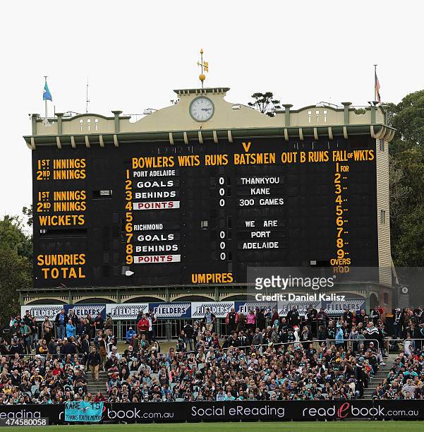 Tribute to Kane Cornes of the Power for his 300th and last game can bee seen on the scoreboard prior to the start of the round eight AFL match...