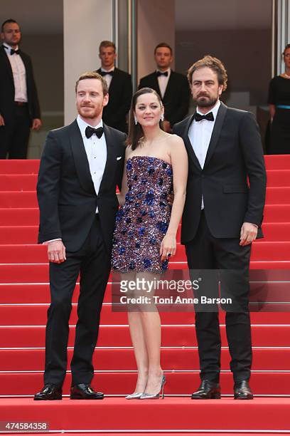 Michael Fassbender, Director Justin Kurzel and Marion Cotillard attend the "Macbeth" premiere during the 68th annual Cannes Film Festival on May 23,...