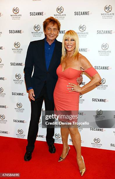 Barry Manilow and Suzanne Somers arrive at Suzanne Somers' residency show grand opening at Westgate Hotel and Casino on May 23, 2015 in Las Vegas,...