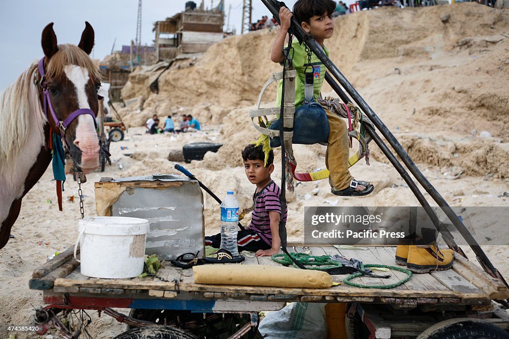 Palestinians  on the beach  at the north of the Gaza strip...