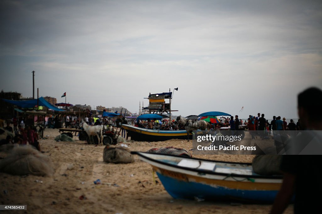 Palestinians  on the beach  at the north of the Gaza strip...