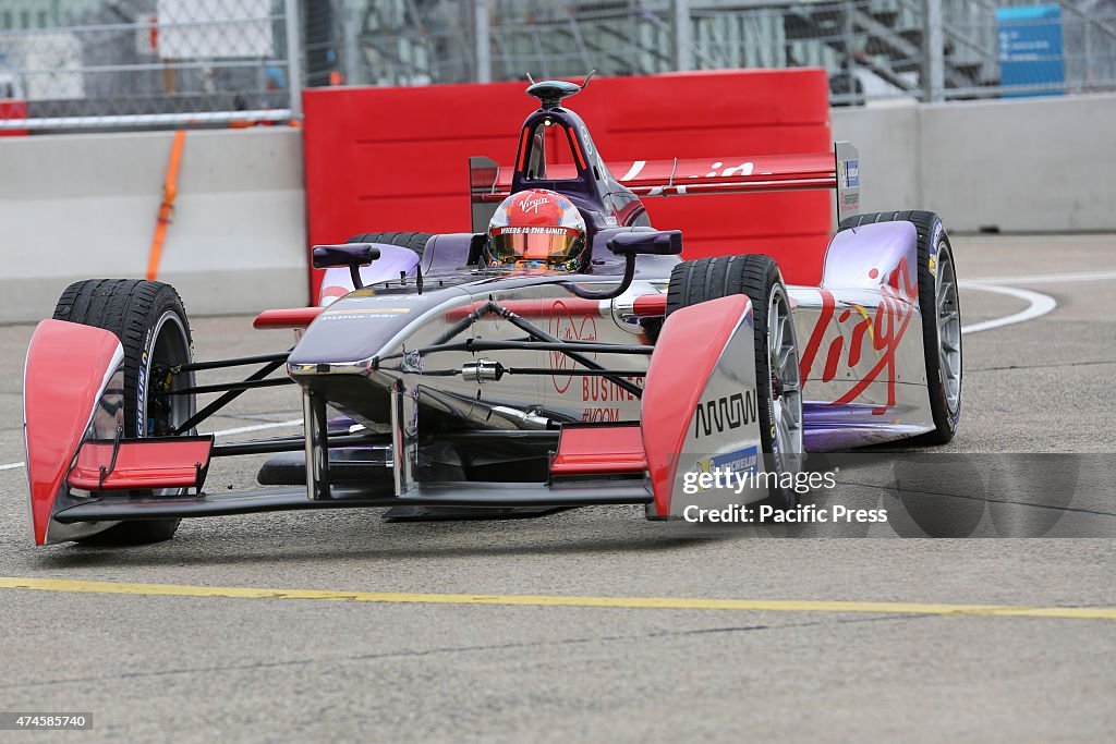 Formula E racing car on the racetrack on the Tempelhof field...