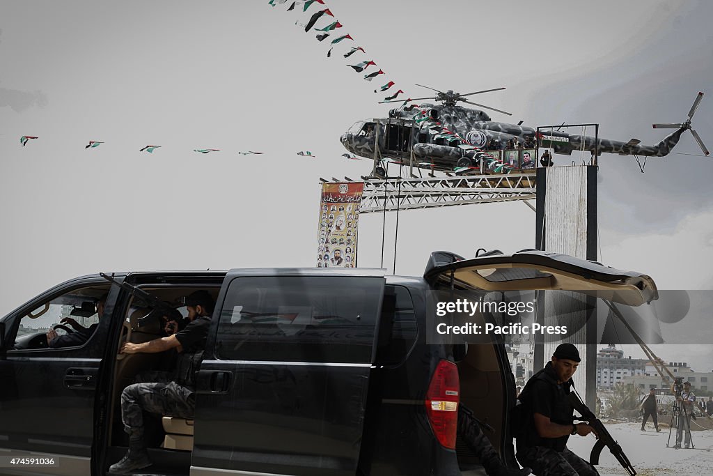 Palestinian  members of the Hamas security during their...