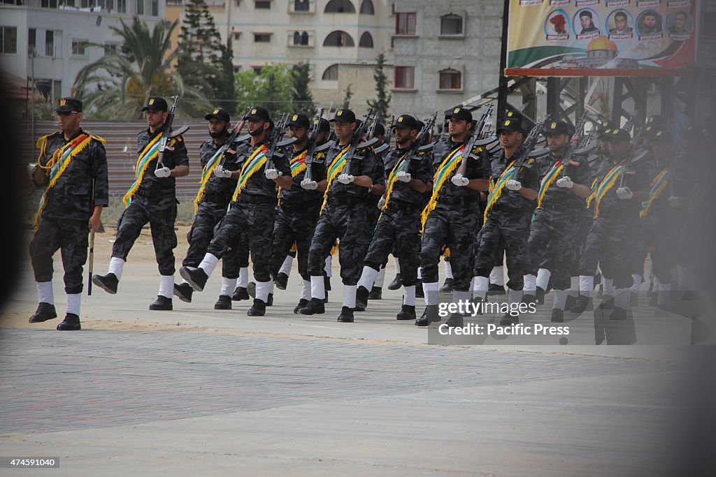 Palestinian  members of the Hamas security during their...