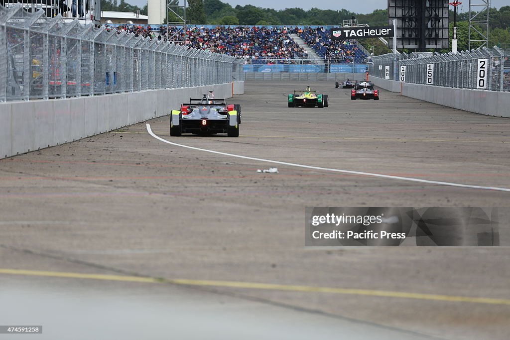 Formula E cars on the track at the former Tempelhof Airport...
