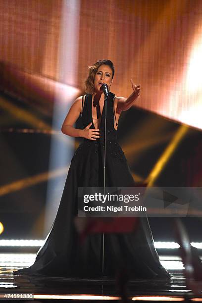 Elhaida Dani of Albania performs on stage during the final of the Eurovision Song Contest 2015 on May 23, 2015 in Vienna, Austria. The final of the...