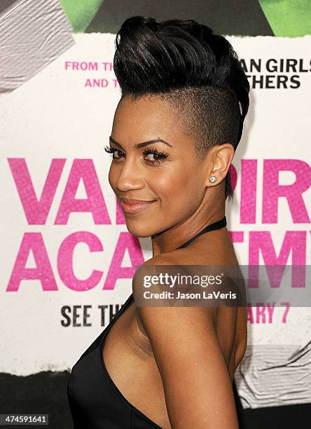 Actress Dominique Tipper attends the premiere of "Vampire Academy" at Regal Cinemas L.A. Live on February 4, 2014 in Los Angeles, California.