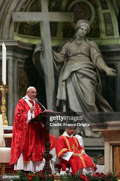 Pope Francis delivers his Homily during the Pentecost Celebration at the St. Peter's Basilica on May 24, 2015 in Vatican City, Vatican. Pope Francis...