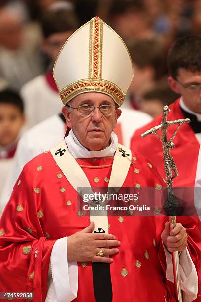 Pope Francis attends the Pentecost Celebration at the St. Peter's Basilica on May 24, 2015 in Vatican City, Vatican. Pope Francis presided over Mass...