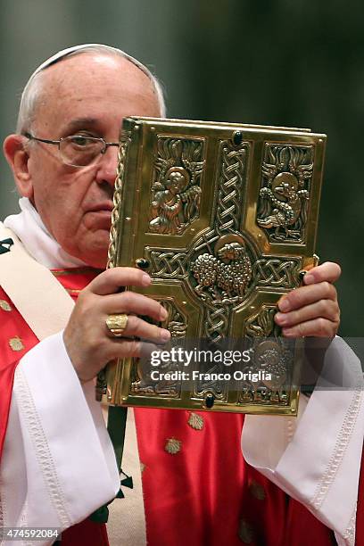 Pope Francis attends the Pentecost Celebration at the St. Peter's Basilica on May 24, 2015 in Vatican City, Vatican. Pope Francis presided over Mass...