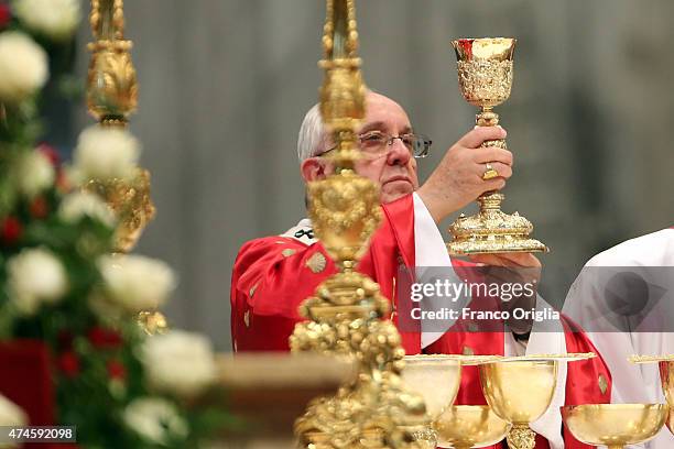 Pope Francis attends the Pentecost Celebration at the St. Peter's Basilica on May 24, 2015 in Vatican City, Vatican. Pope Francis presided over Mass...