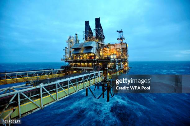 General view of the BP ETAP oil platform in the North Sea on February 24 around 100 miles east of Aberdeen, Scotland. The British cabinet will meet...