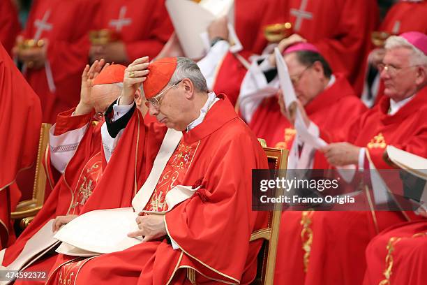 Cardinals attend the Pentecost Celebration presided by Pope Francis on May 24, 2015 in Vatican City, Vatican. Pope Francis presided over Mass in St...