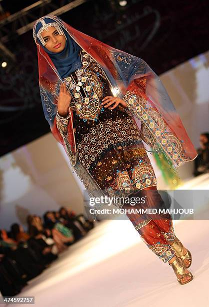 Model presents a creation by Omani designer Anisa al-Zadjali during the 2011 Muscat Fashion Week in the Omani capital late on February 23, 2011. AFP...