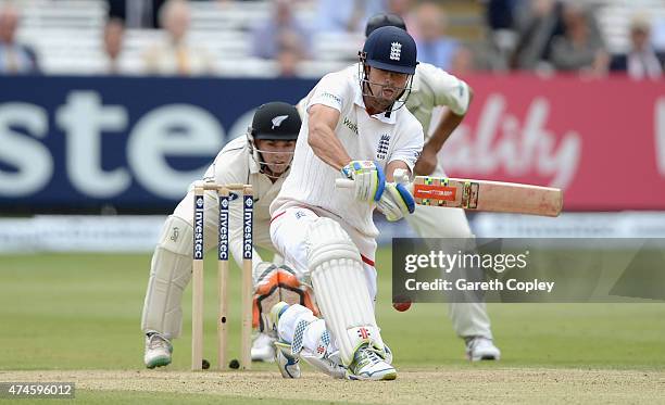 England captain Alastair Cook bats during day four of 1st Investec Test match between England and New Zealand at Lord's Cricket Ground on May 24,...