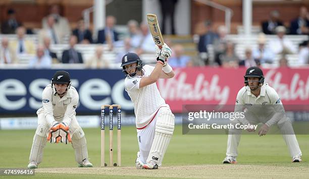 Joe Root of England bats during day four of 1st Investec Test match between England and New Zealand at Lord's Cricket Ground on May 24, 2015 in...