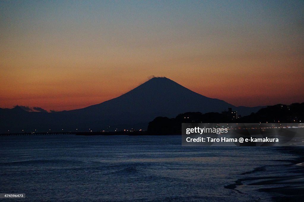 Sunset Mt.Fuji viewed from beach