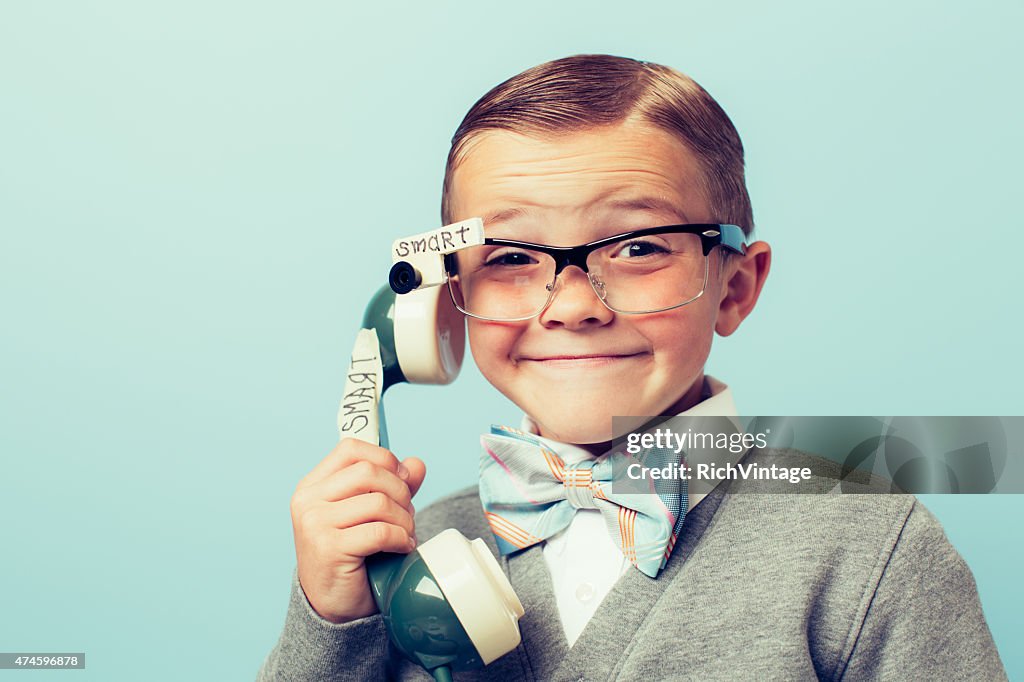 Young Boy Nerd Using Smart Technology