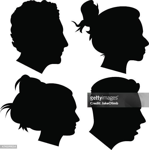 junger erwachsener profil silhouetten 1 - hochfrisur stock-grafiken, -clipart, -cartoons und -symbole