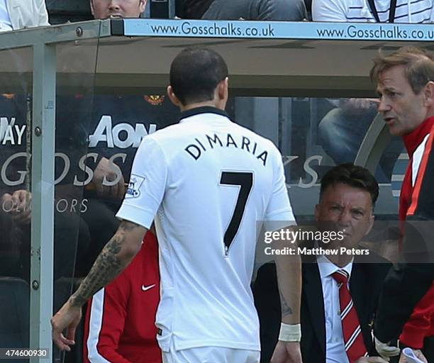 Angel di Maria of Manchester United leaves the match with an injury during the Barclays Premier League match between Hull City and Manchester United...