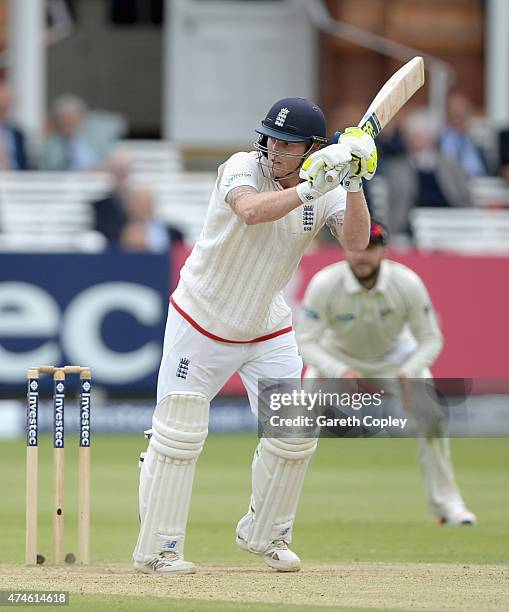 Ben Stokes of England bats during day four of 1st Investec Test match between England and New Zealand at Lord's Cricket Ground on May 24, 2015 in...