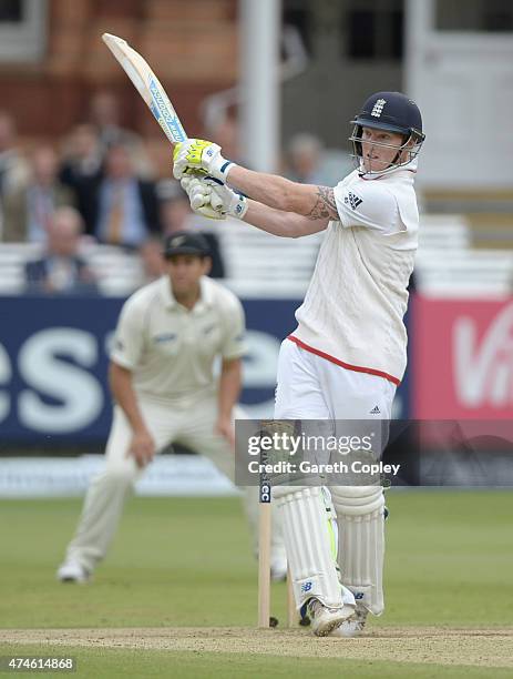 Ben Stokes of England bats during day four of 1st Investec Test match between England and New Zealand at Lord's Cricket Ground on May 24, 2015 in...