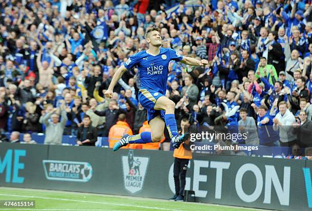 Andrej Kramaric of Leicester City celebrates after scoring to make it 4-0 during the Premier League match between Leicester City and Queens Park...