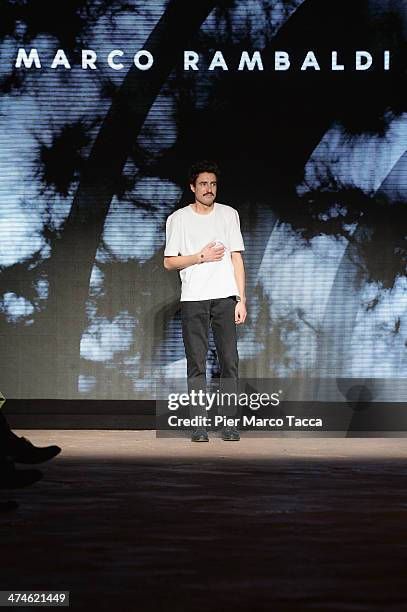 Designer Marco Rambaldi acknowledges the applause of the audience during the New Upcoming Designers as a part of Milan Fashion Week Womenswear...