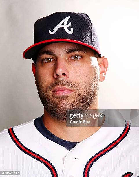 Jordan Walden of the Atlanta Braves poses for a portrait during the Atlanta Braves Photo Day at Champion Stadium on February 24, 2014 in Lake Buena...