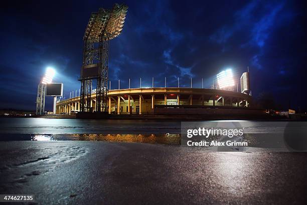 General view of the Petrovsky stadium on the day before the UEFA Champions League Round of 16 match between FC Zenit St. Petersburg and Borussia...