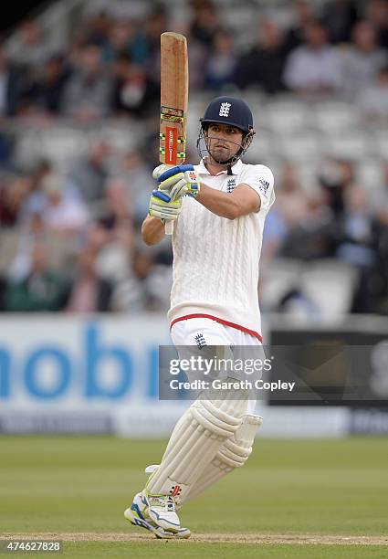 England captain Alastair Cook bats during day four of 1st Investec Test match between England and New Zealand at Lord's Cricket Ground on May 24,...