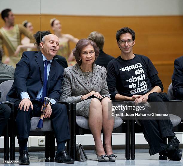 Jose Ignacio Wert, Queen Sofia of Spain and Jose Carlos Martinez visit the National Dance Company at National Dance Company on February 24, 2014 in...