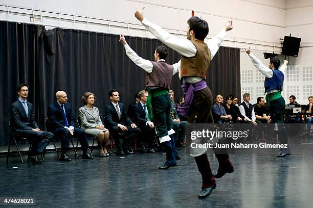 Jose Carlos Martinez, Jose Ignacio Wert, Queen Sofia of Spain and Antonio Najarro visit the Spanish National Ballet at Spanish National Ballet sede...