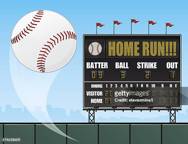 baseball und anzeigetafel - baseball scoreboard stock-grafiken, -clipart, -cartoons und -symbole